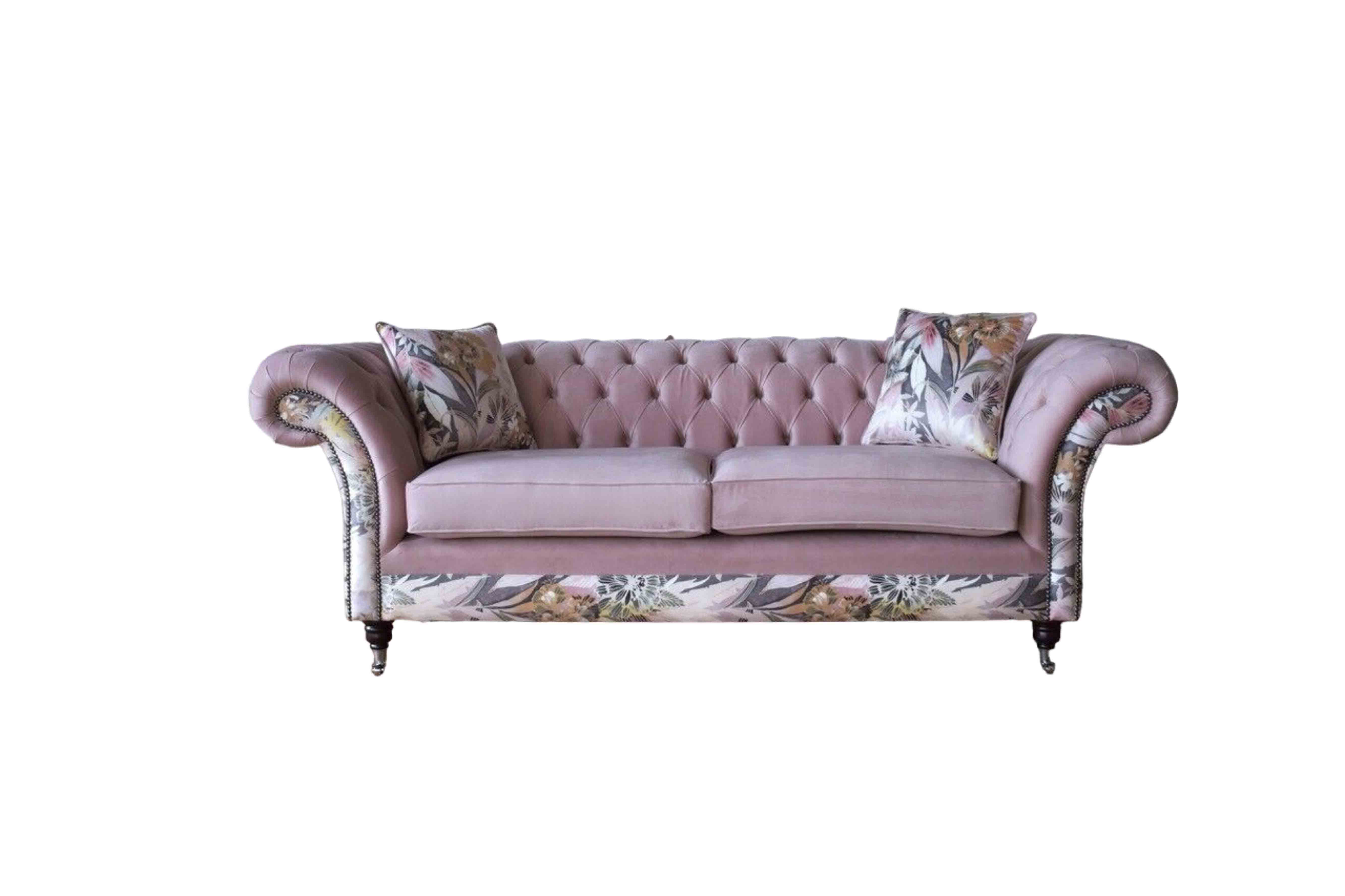 Rosane Chesterfield Dreisitzer Rosa Sofa 3 Sitz Couchen Design Möbel Textil