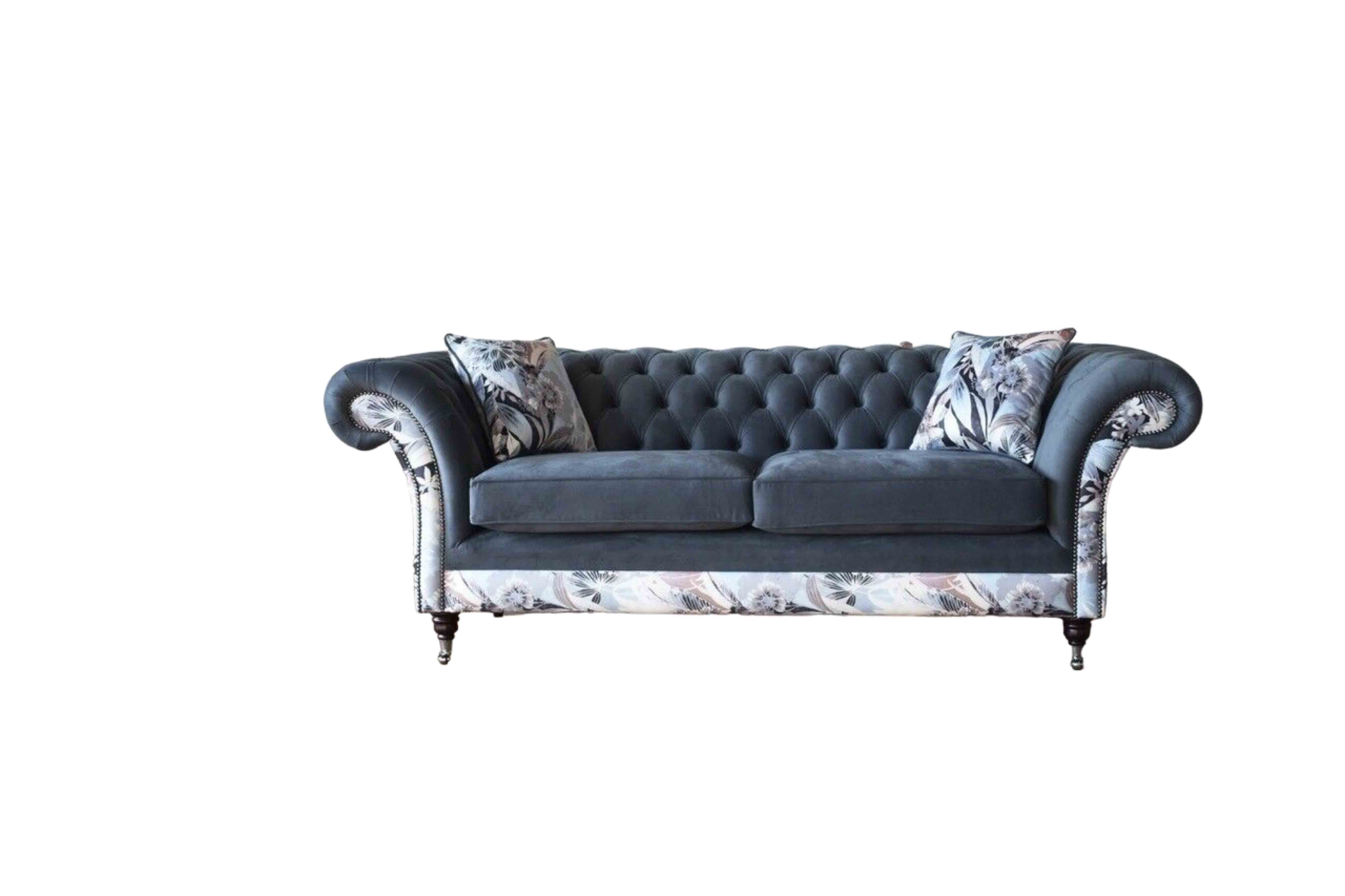 Blauer Dreisitzer Design Polster Sitz Textil Sofa 3 Sitzer Chesterfield Neu