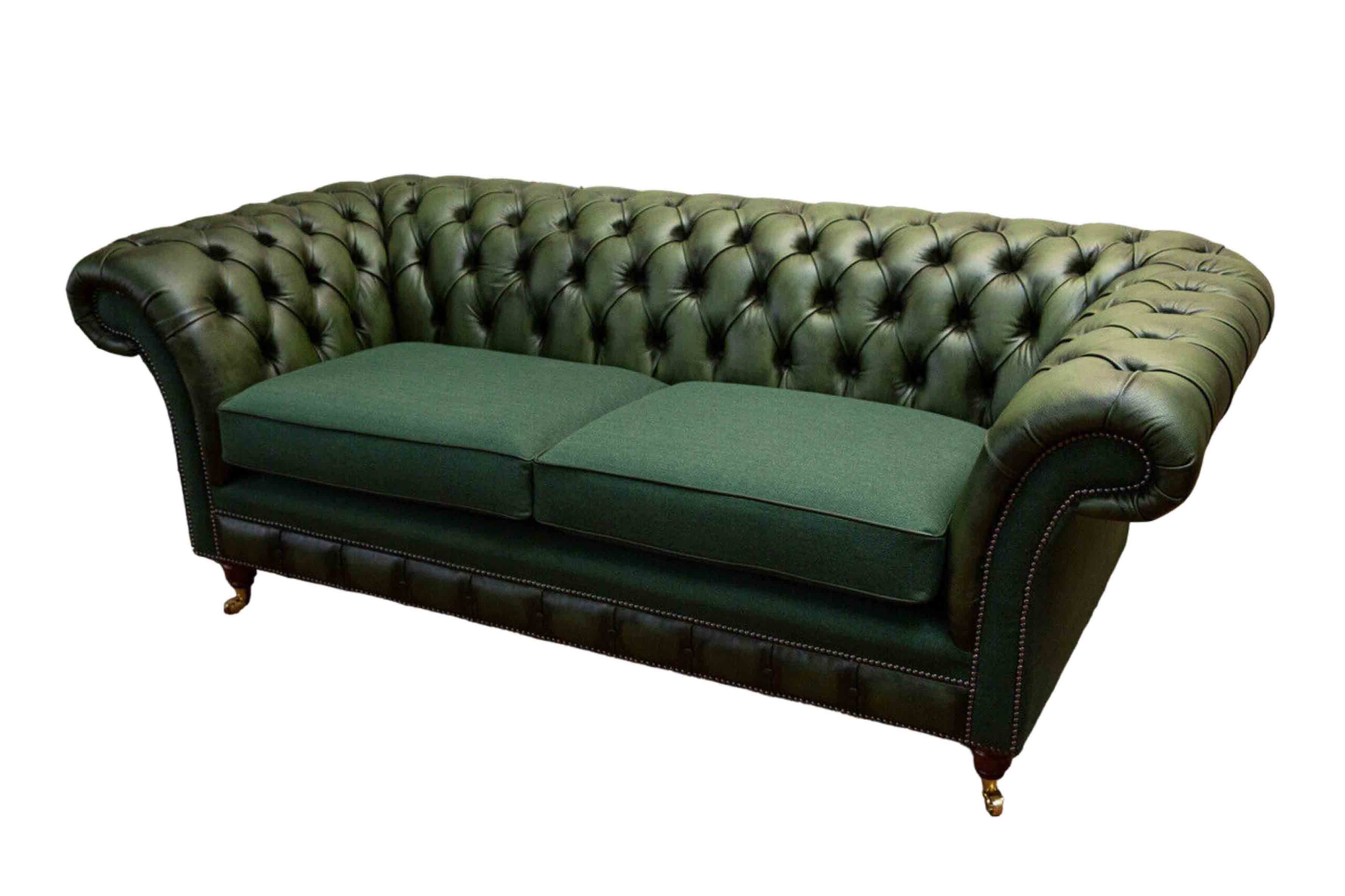 Design Sofa 3 Sitzer Polsterung Leder Sofas Textil Chesterfield Grün