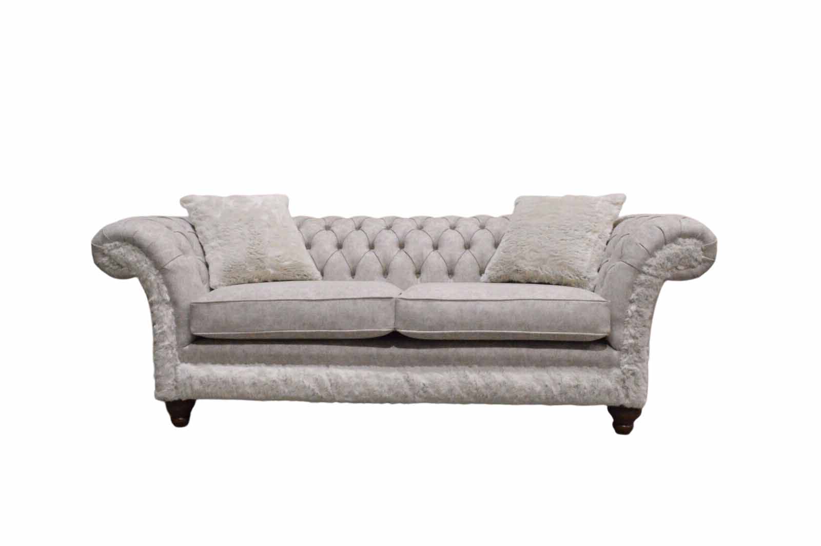 Dreisitzer Design Polster Sitz Textil Sofa 3 Sitzer Chesterfield Beige