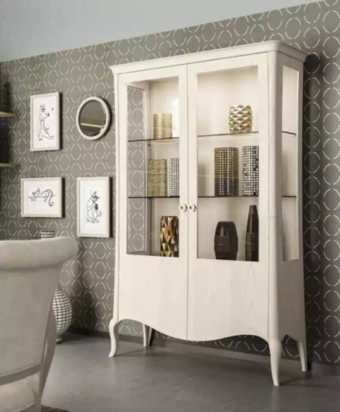 Vitrine Luxus Schrank Weiß Holz Schränke Wohnzimmer Glasschrank Neu