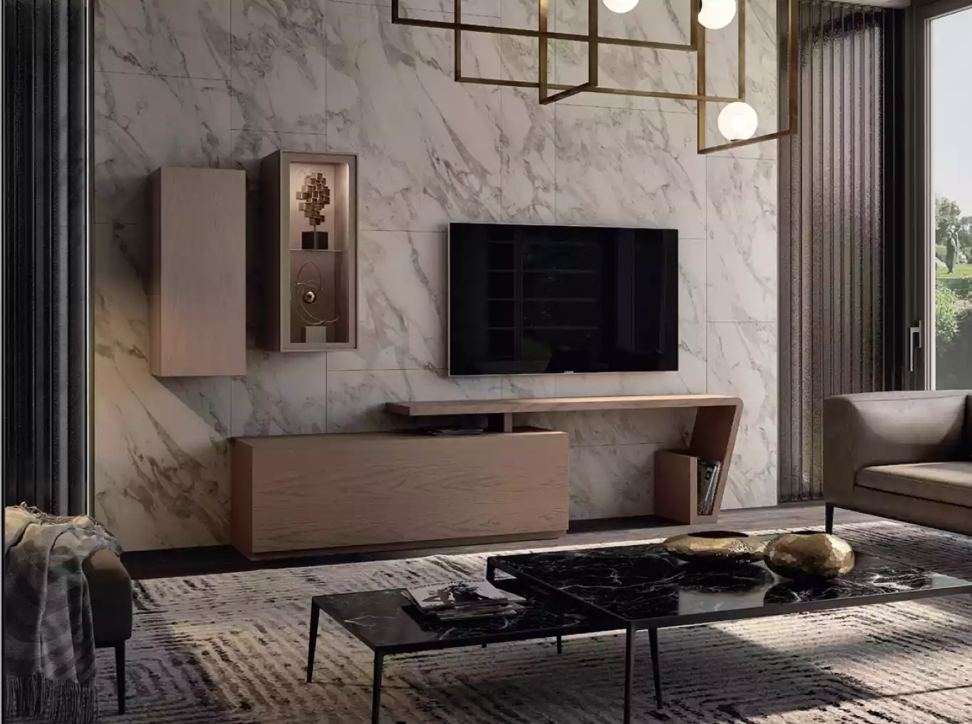 Wohnwand Anbauwand Wohnzimmer Schrankwand Möbel Modern braun Wohnwände