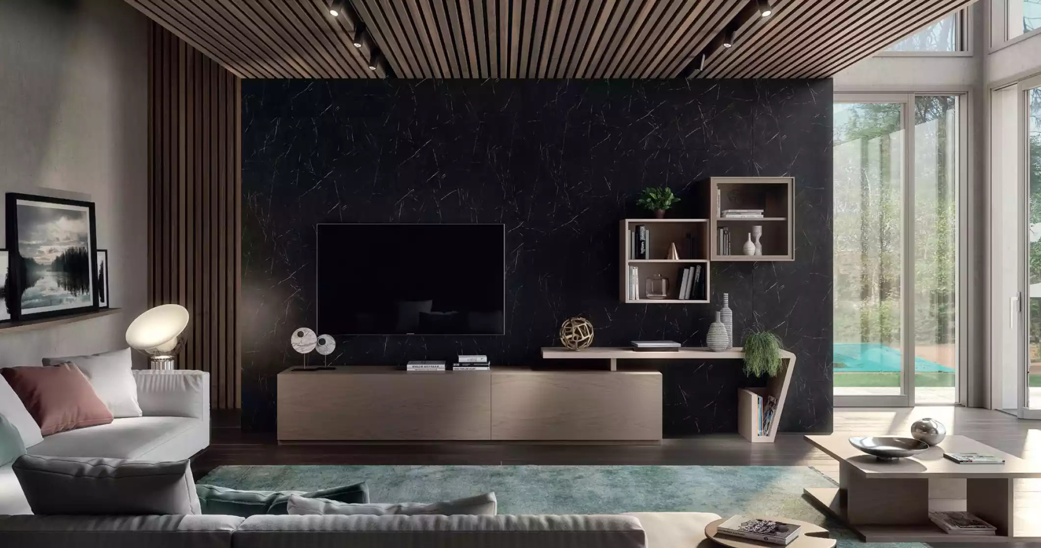 Wohnzimmer Wohnwand Modern Anbauwand Schrankwand braun 360cm Wohnwände