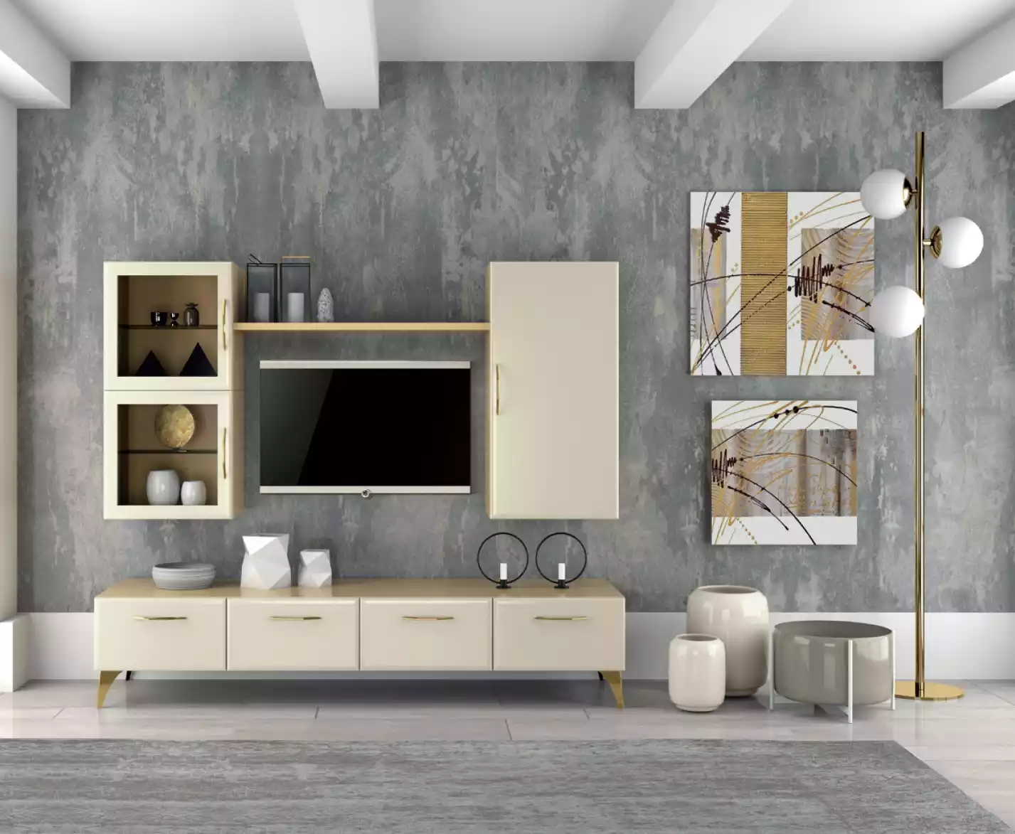 Wohnwand Schrank tv Schrank Set Wohnmöbel Praktisch Wohnzimmer beige