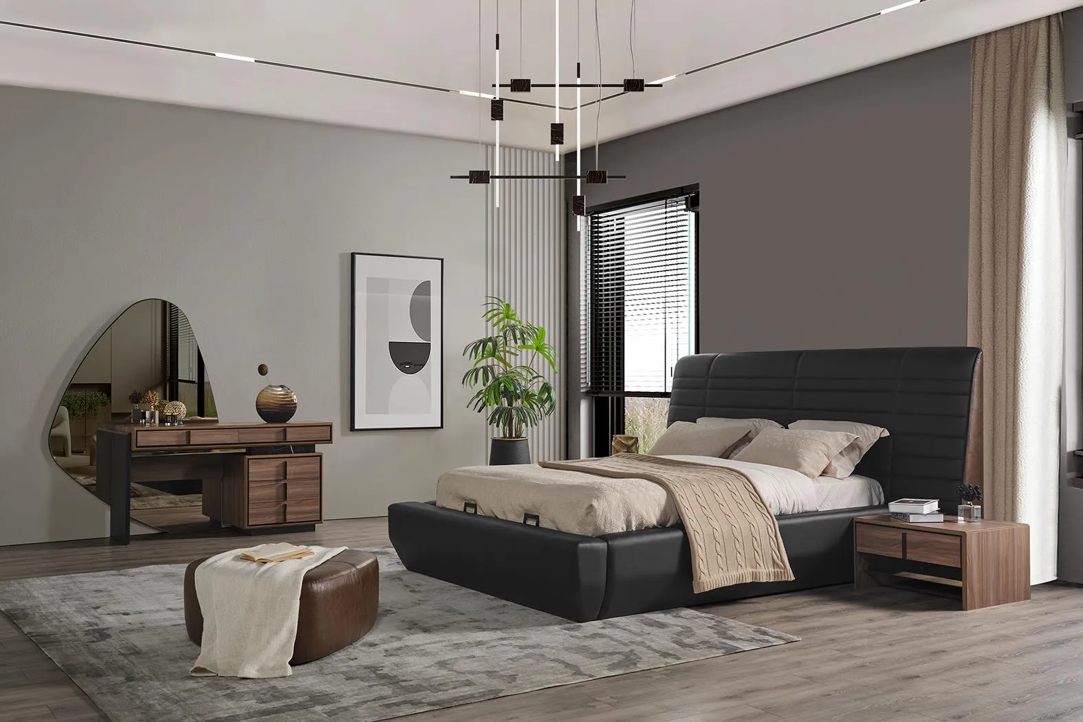 Schlafzimmer Set Bett 2x Nachttische Schminktisch mit Spiegel Luxus