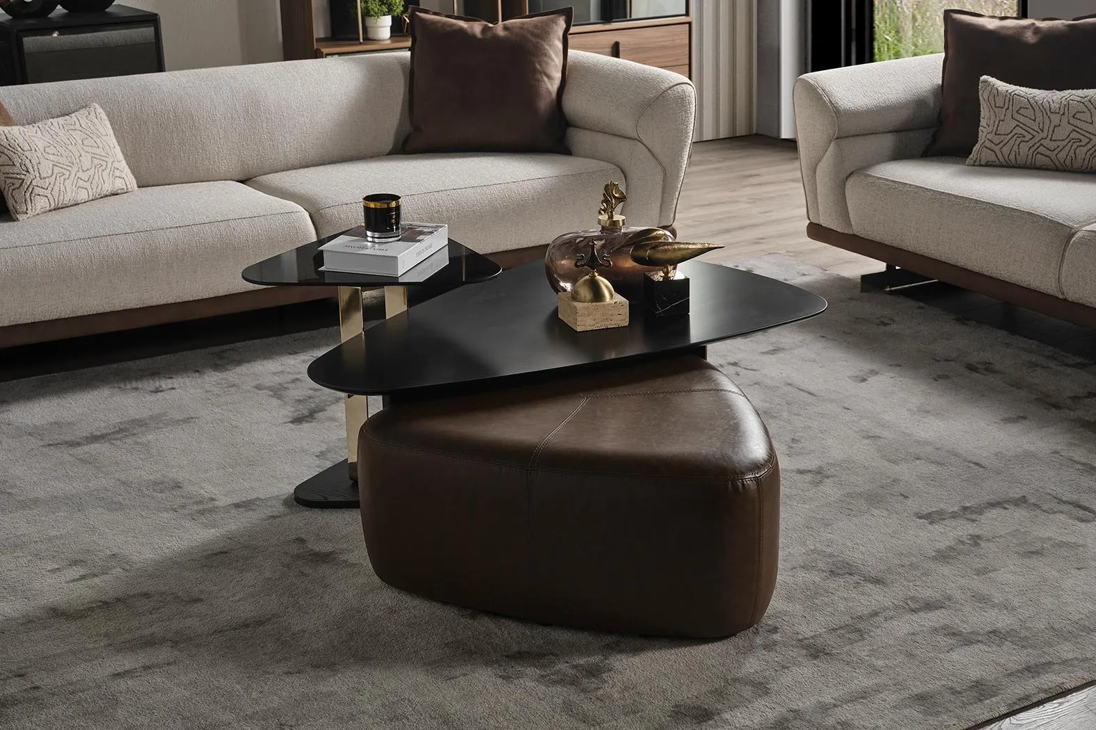 Wohnwand Couchtisch Beistelltisch Hocker Wohnzimmer Set 3tlg.