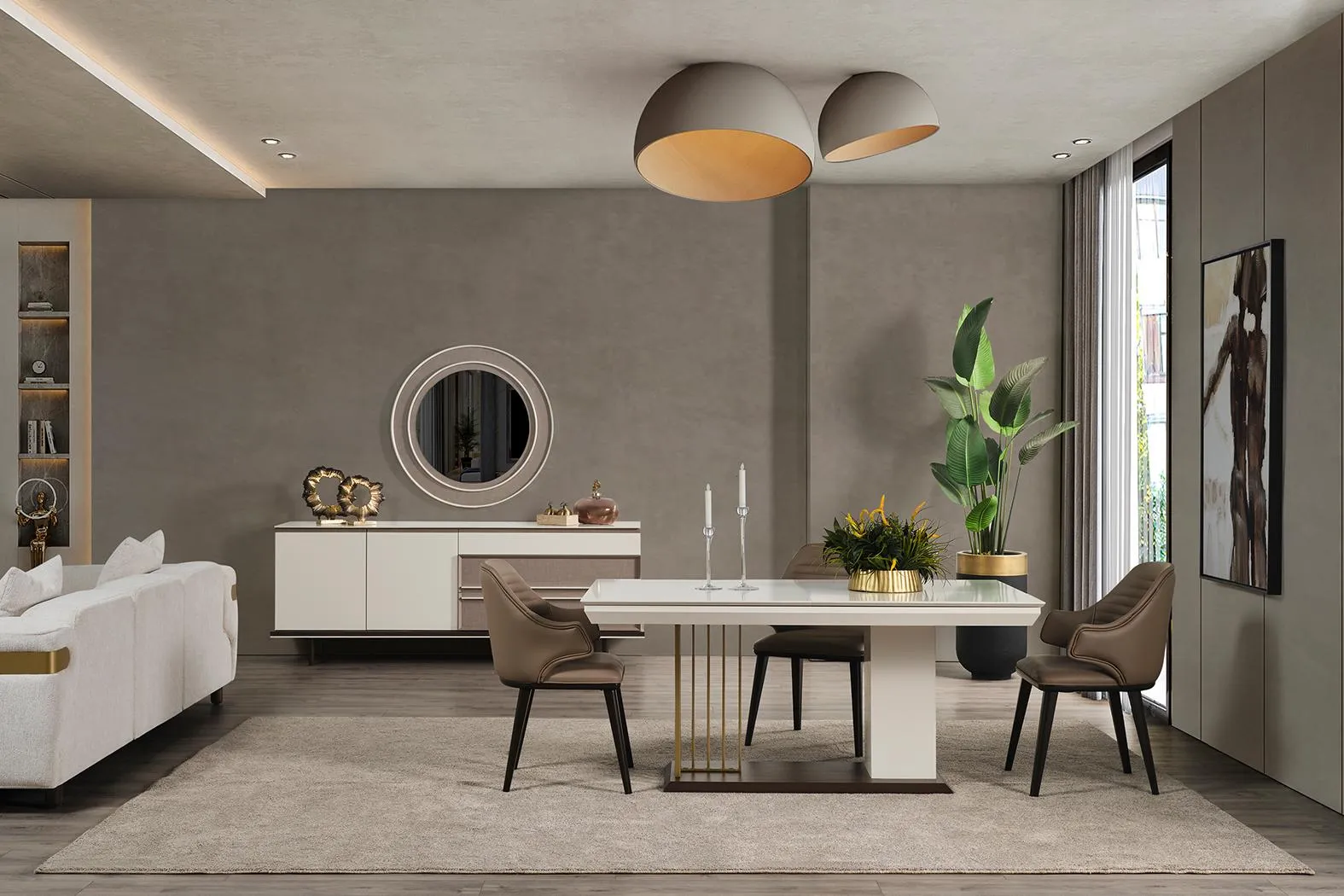 Esszimmer Set Essgruppe Esstisch 4x Stühle Sideboard+ Spiegel 7tlg