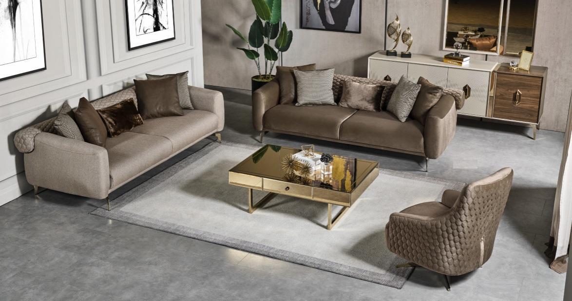 Braun-graue Sofagarnitur 3+3 Sitzer + Sessel Designer Polstercouchen