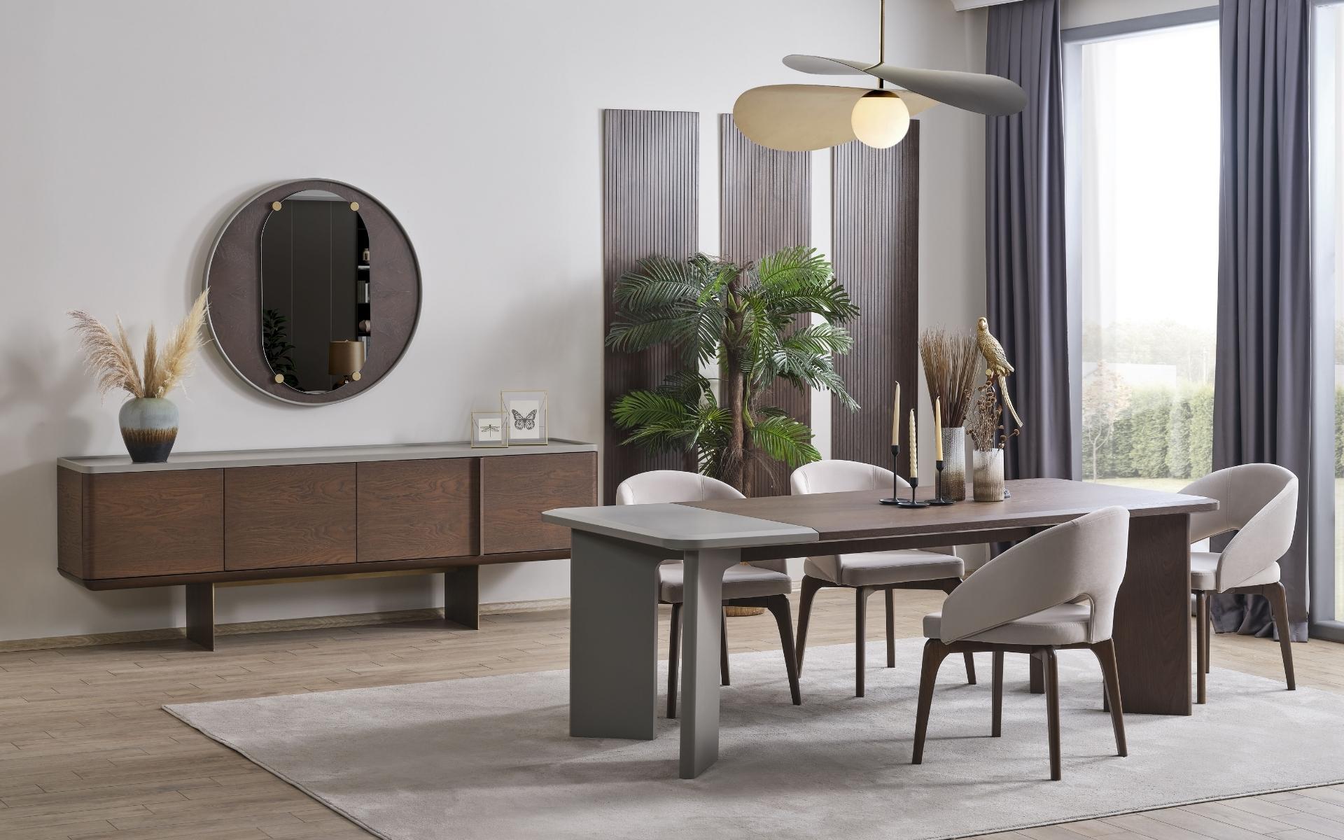 Große Esszimmer Garnitur Designer Esstisch 4x Stühle Sideboard Spiegel