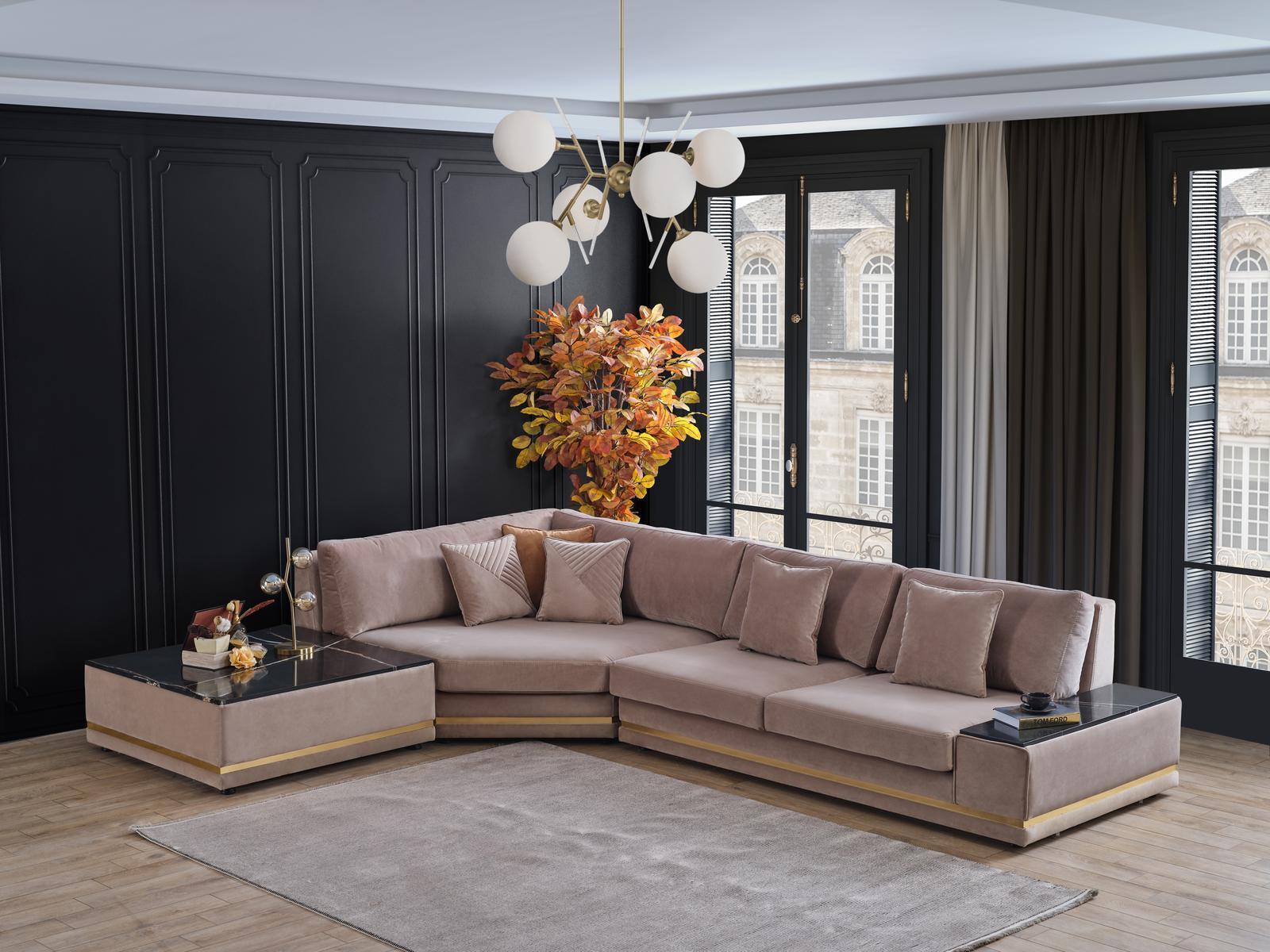 Beiges L-Form Designer Ecksofa Polster Wohnlandschaft Luxuriöses Sofa