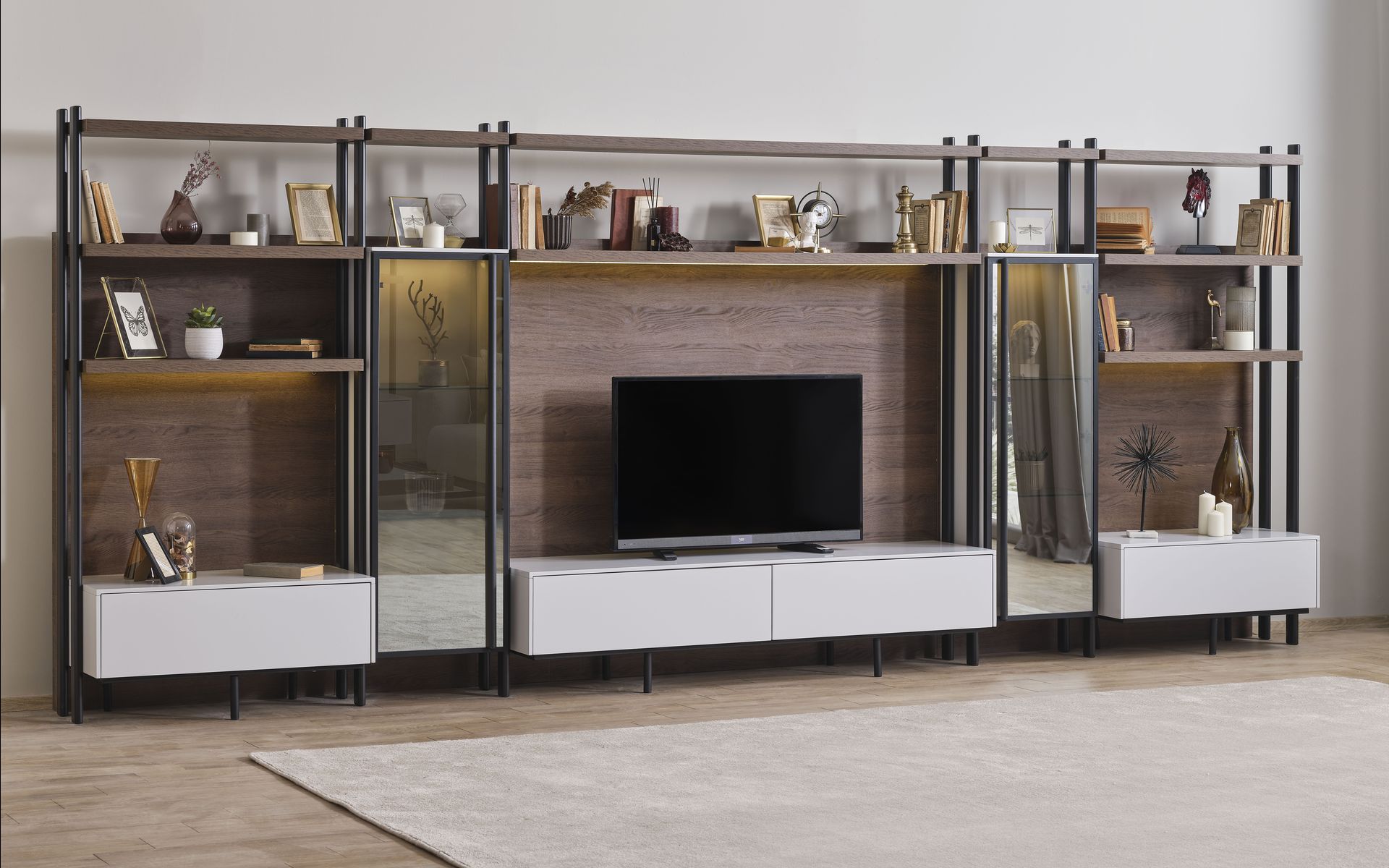 Moderne Braue Wohnzimmer Wohnwand Luxus Wohnzimmermöbel Regal Schränke