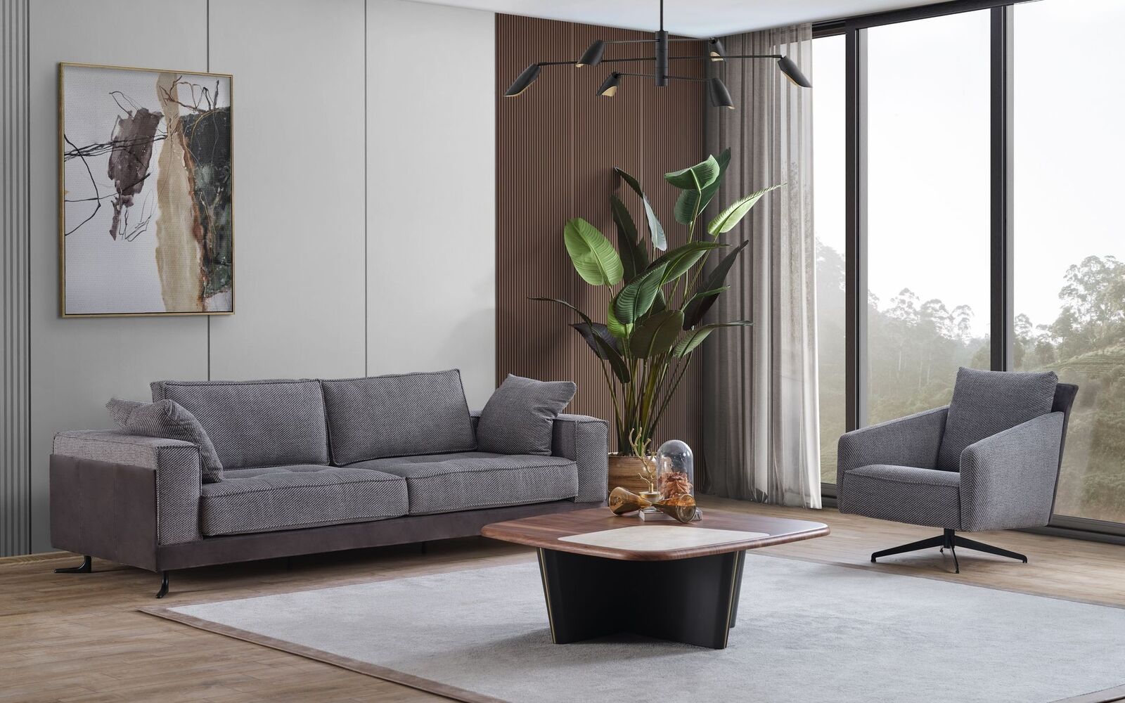 Wohnzimmer Sitzmöbel Grauer Viersitzer Designer Sessel Luxus Couchtisch