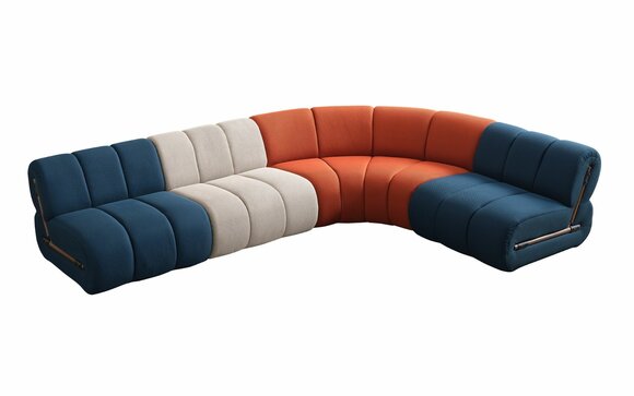 Wohnzimmer Dreifarbiges Ecksofa L-Form Textilcouch Designer Polster Möbel