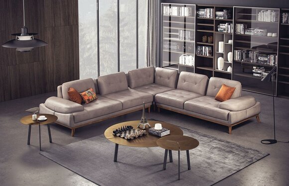 Beiges Wohnzimmer L-Form Sofa Designer Luxus Ecksofa Moderne Couch Neu