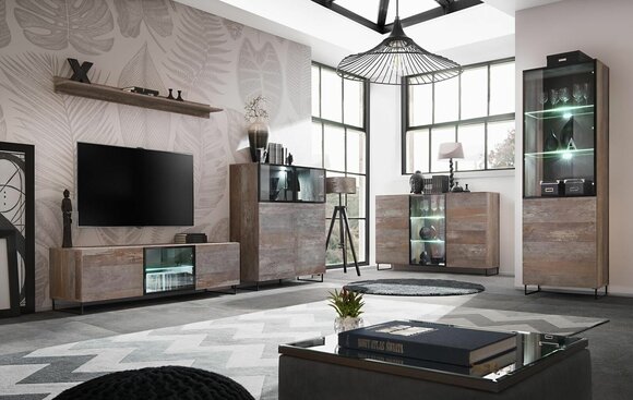 Design Wohnwand TV-Ständer 2x Vitrine rtv Lowboard Einrichtung Set 5 tlg