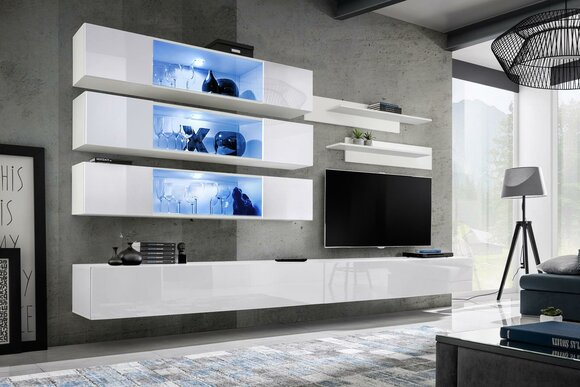Designer Set 7tlg. Wohnwand Luxus Wandschrank Wohnzimmer Holzmöbel Einrichtung