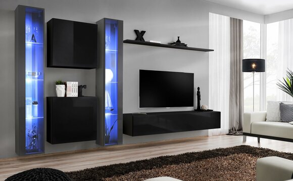 Holzmöbel Komplett Wohnwand Set Wand Schrank Luxus Vitrine Einrichtung