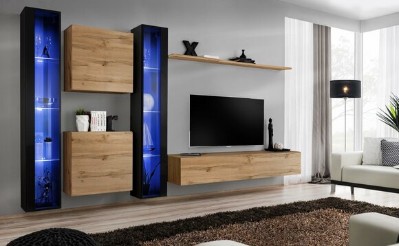 Wohnmöbel Komplett Wohnwand Schrank Wandschrank Set Hänge Vitrine Einrichtung