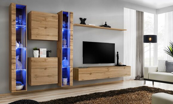 Braun Wohnwand Modern Hänge Vitrine Hänge Schrank Luxus Einrichtung Wand Set