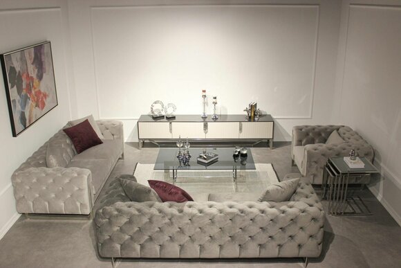 Wohnzimmer Möbel Set 6tlg Sofagarnitur 2x Dreisitzer Modern TV Ständer