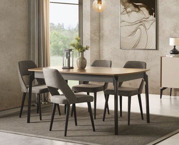 Esszimmer Set Ausziehbar Esstisch 4x Stühle Modern Set Grau Essgruppe 5tlg