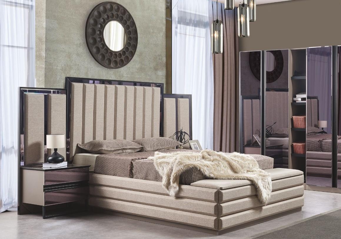 Stilvoll Schlafzimmer Set Bett und 2x Nachttische Luxus Holzmöbel