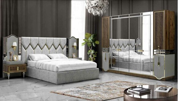 Bett Nachttisch Kleiderschrank 4 tlg Schlafzimmer Set Design Modern Luxus1