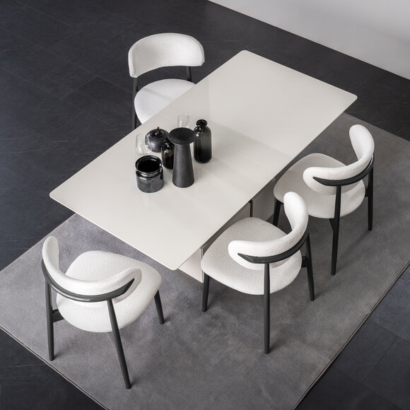 Exklusives Esszimmer Set Weißer Esstisch 4x Textil Polsterstühle 5tlg.