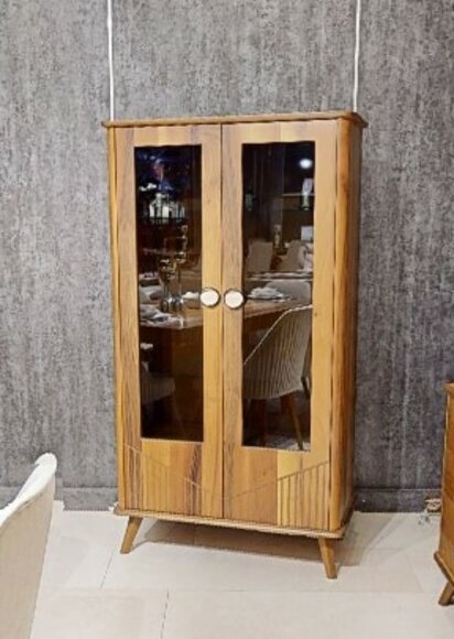 Robuste Holzvitrine Designer 2-Türige Glasvitrine Glasschrank Edle Möbel