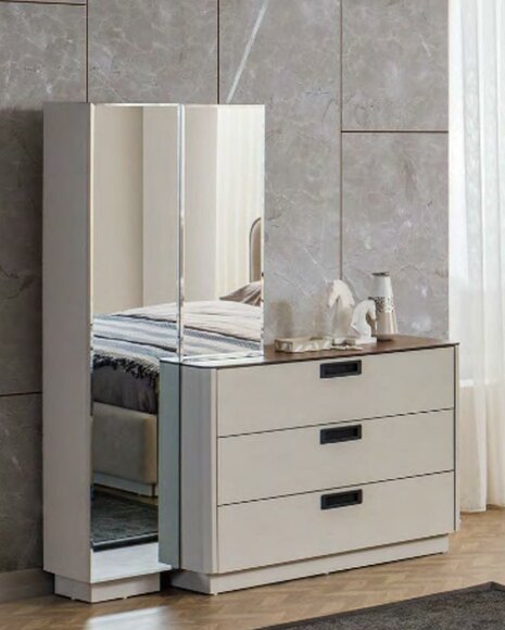 Stilvoller Holz Schminktisch Beiger Glas Tisch Edle Schlafzimmer Möbel