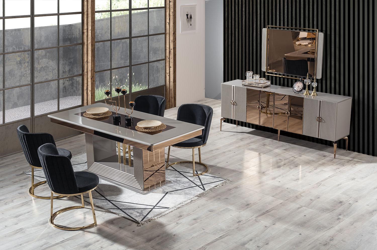 Stilvoll Esszimmer Set Esstisch 4x Stühle und Anrichte mit Spiegel 7tlg