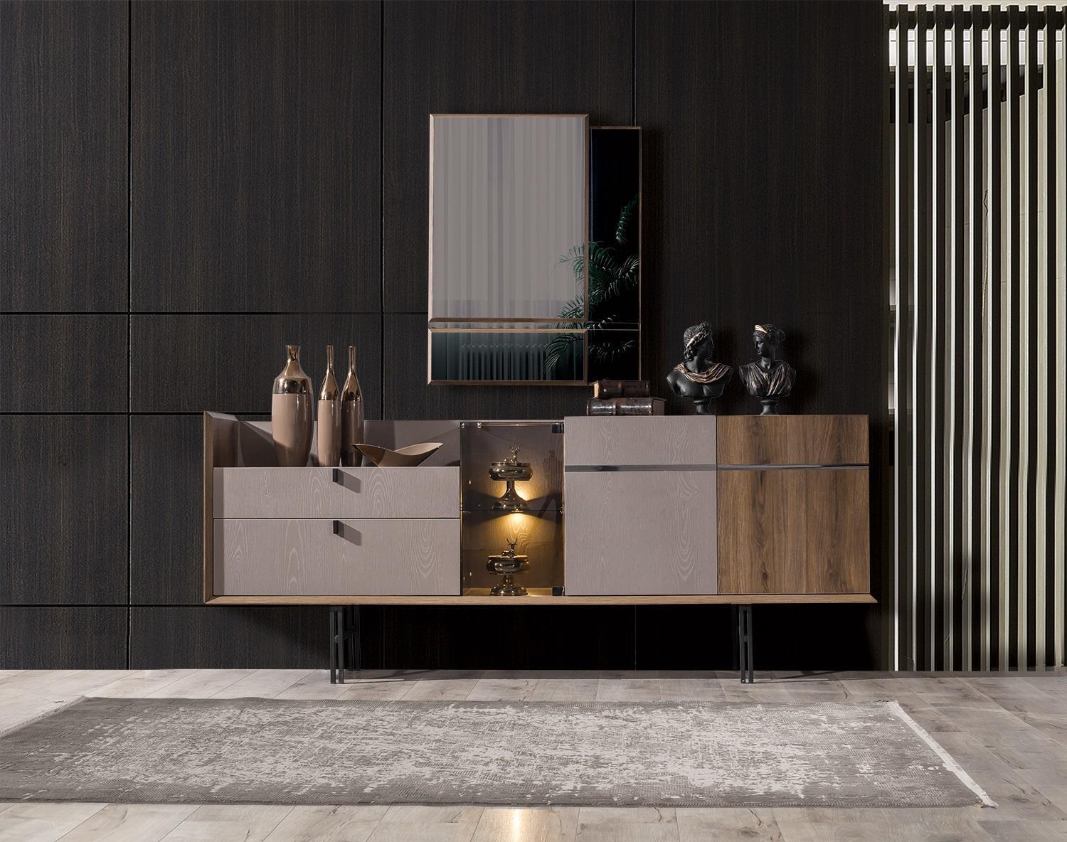 Perfektes Esszimmer Set Designer LED-Anrichte Modernes Glas Spiegel 2tlg
