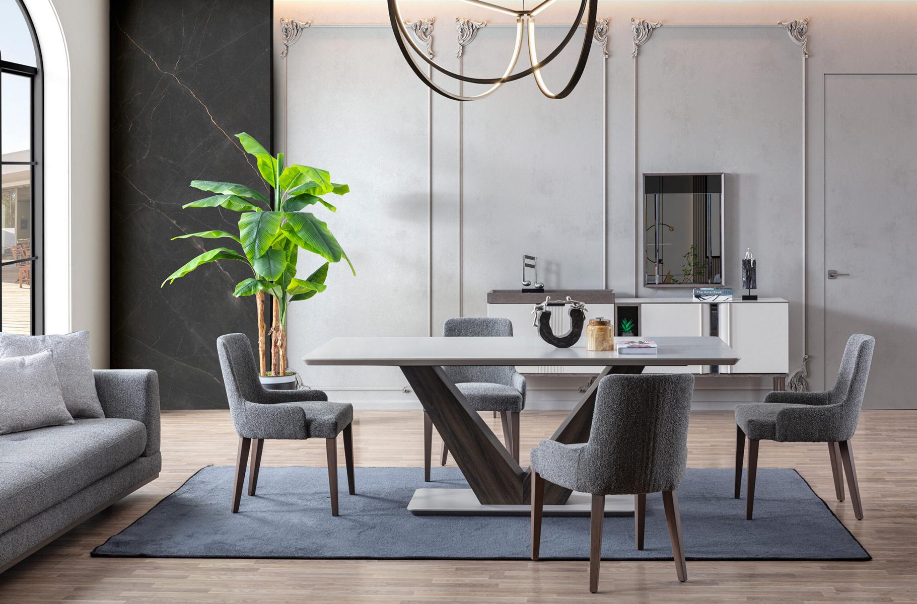 Luxus Esszimmer Set Esstisch 4x Stühle + Anrichte mit Spiegel Neu Set