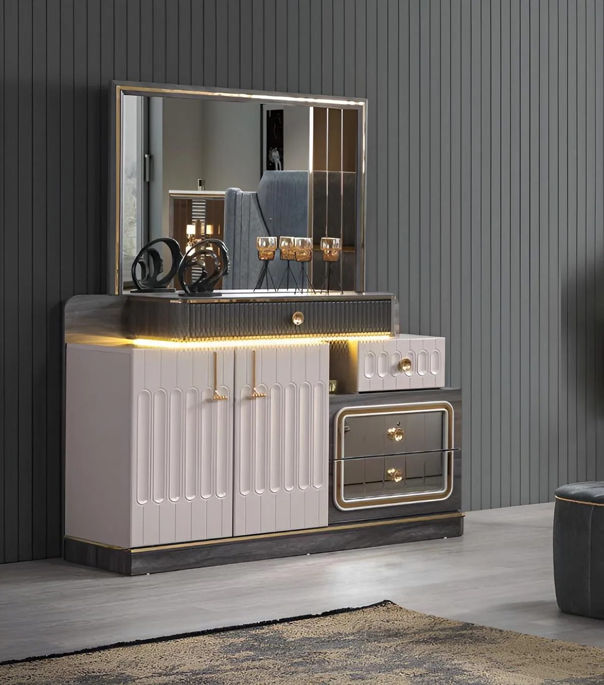 Kommode Spiegel Luxus Konsole Sideboard Design Schlafzimmer Kommoden