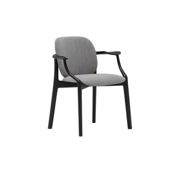 Designer Grauer Esszimmer Stuhl Holzrahmen Armlehnen Stuhl Polster Möbel