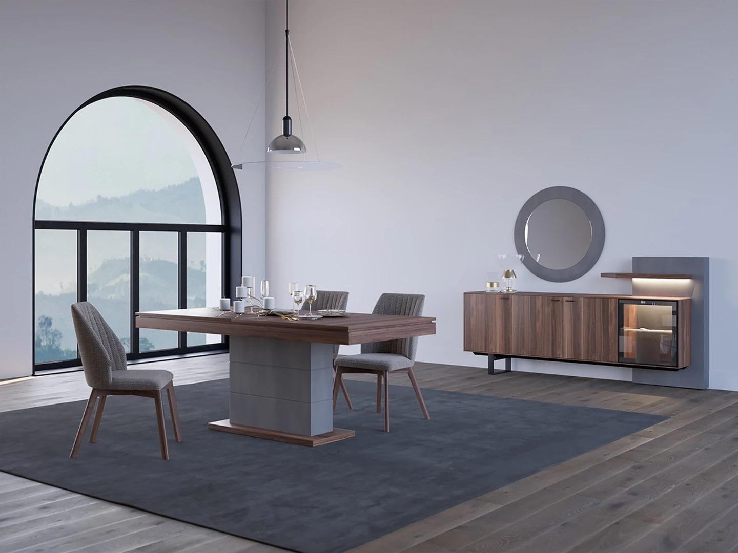 Essgruppe Esszimmer Möbel Esstisch 4x Stühle Luxus Sideboard mit Spiegel