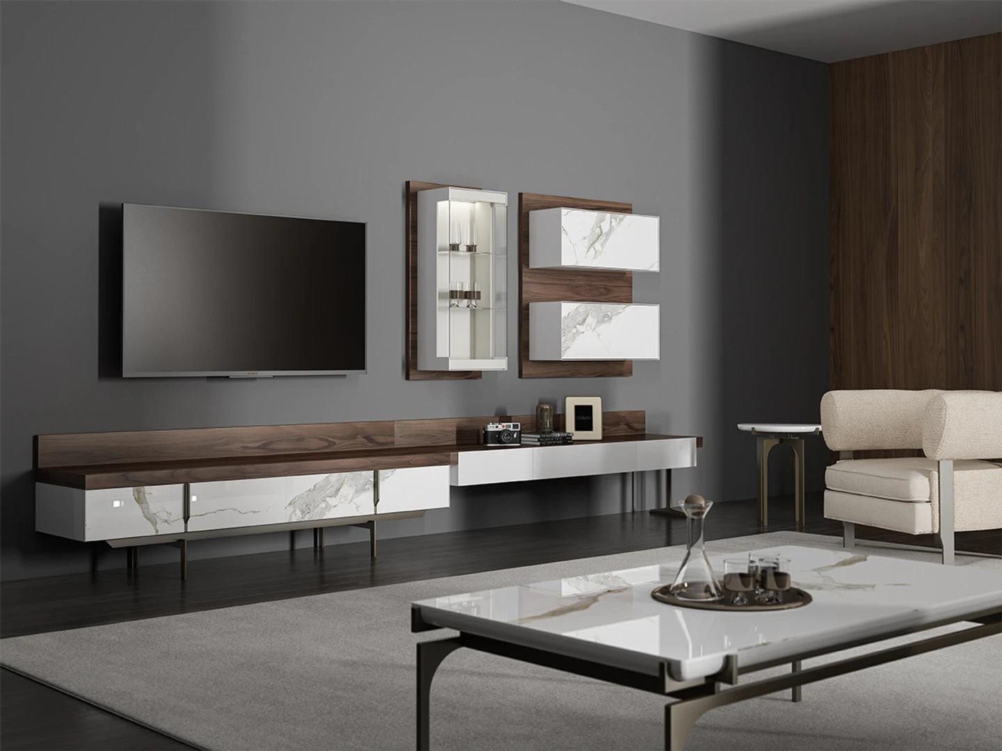 Wohnwand tv Ständer Sideboard Wandschrank Modern Wohnzimmer Hänge Vitrine Holz