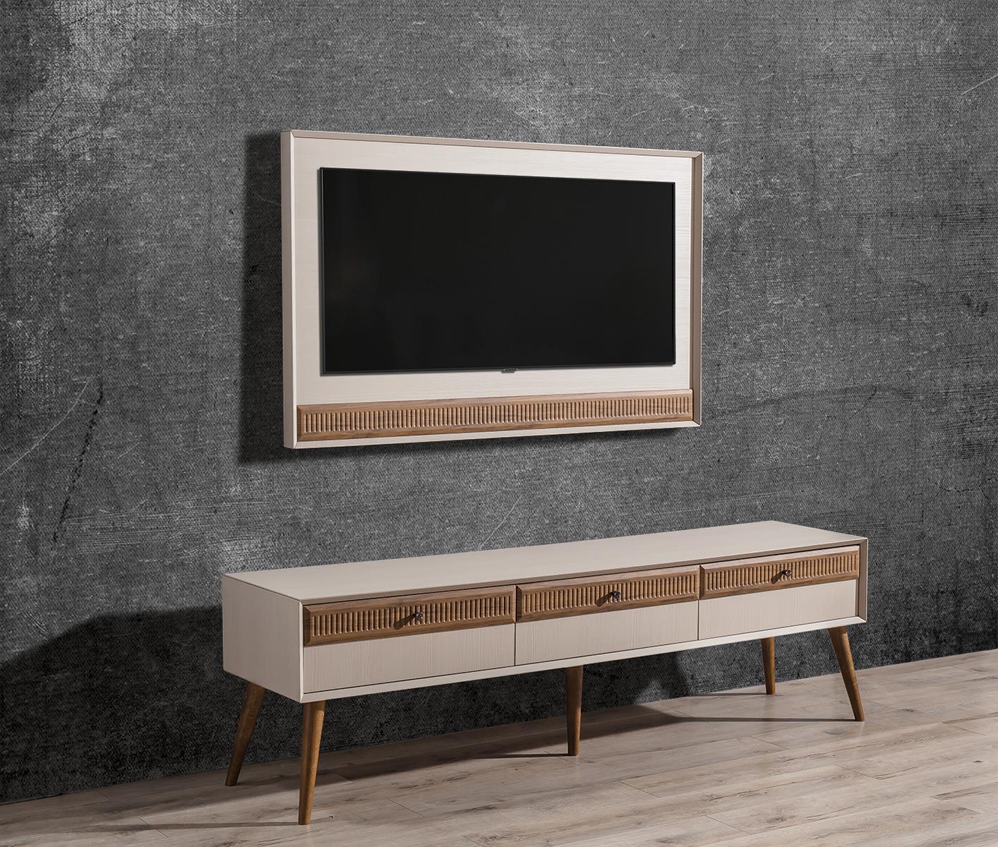 Garnitur Wohnwand TV Ständer RTV Lowboard Sideboard TV-Rahmen Holz Weiß