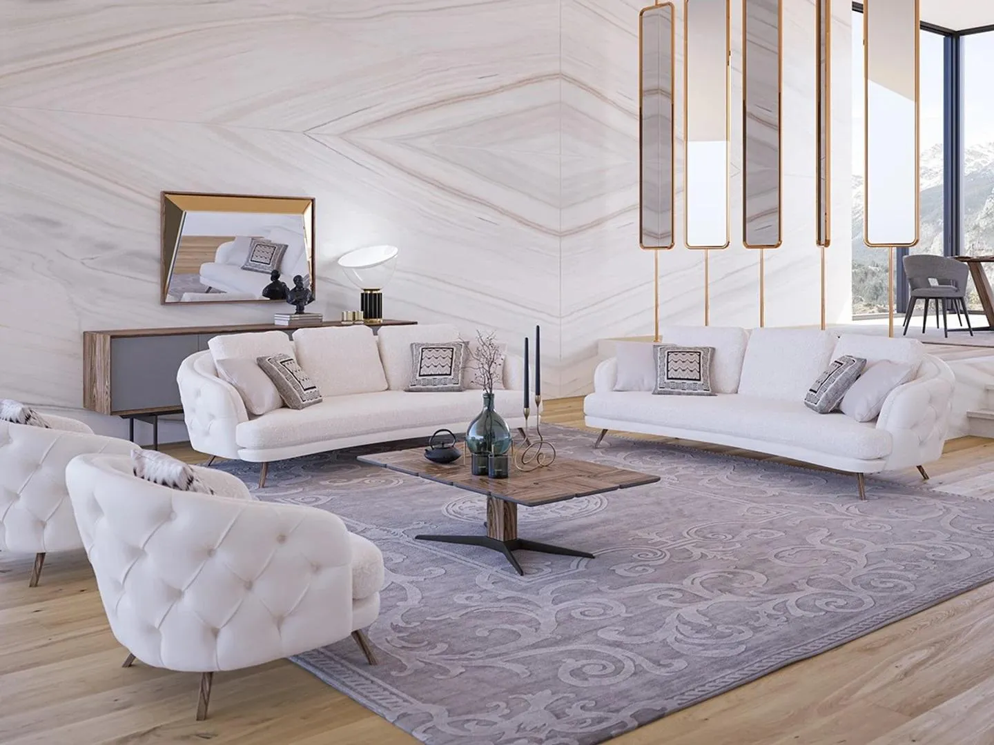 Modern Design Möbel Polstermöbel Dreisitzer Sofas 2x Sessel Couchtisch