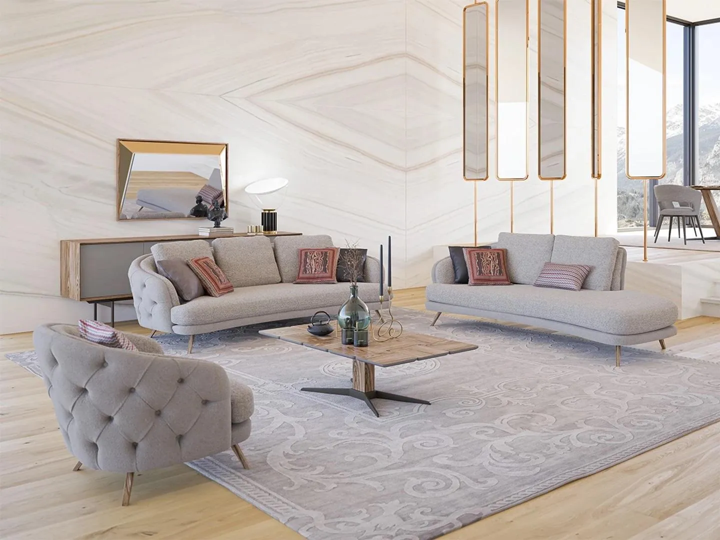 Polster Wohnzimmer 4tlg Garnitur Chesterfield Dreisitzer Sofas Sessel