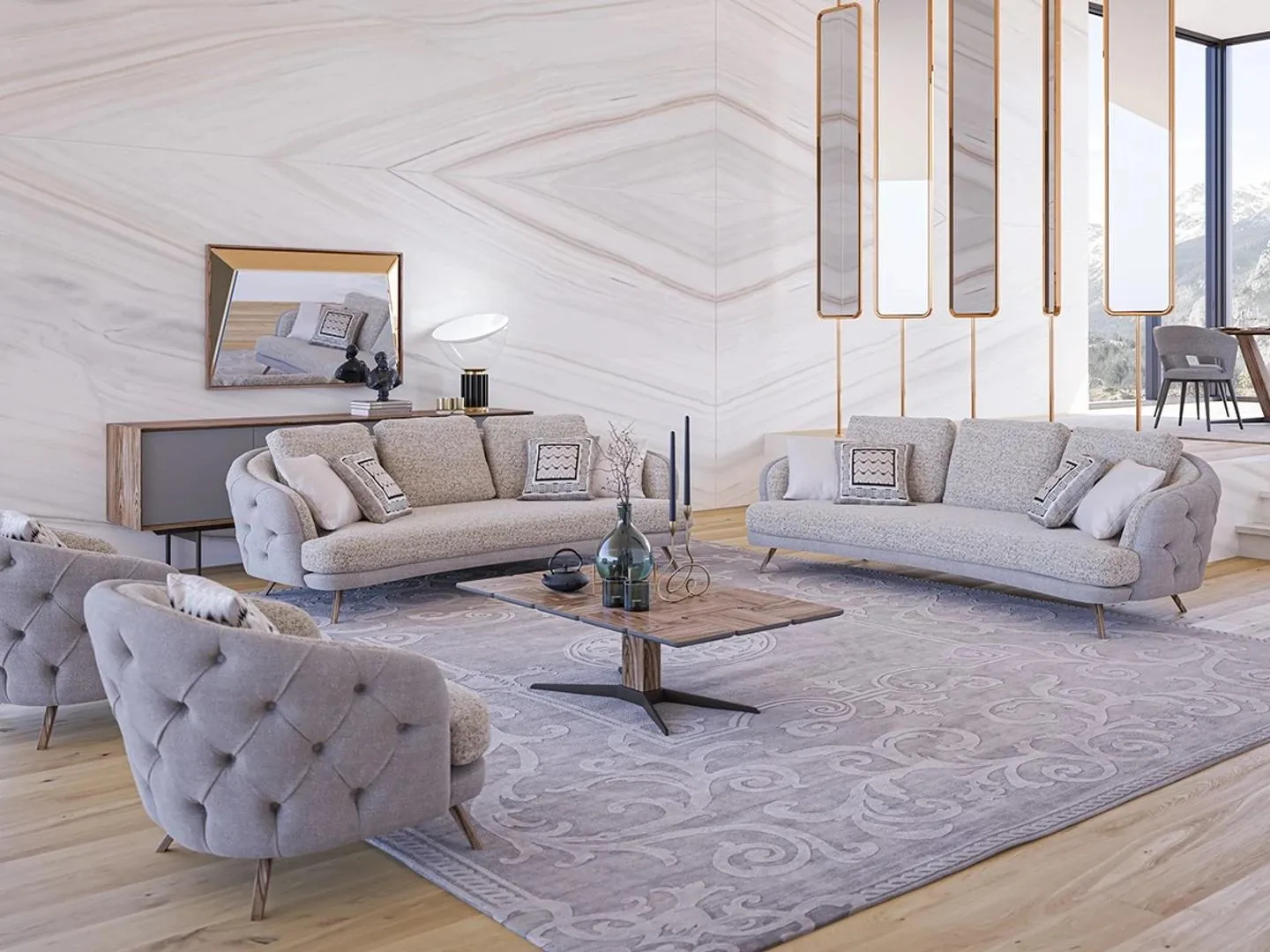 Chesterfield Möbel Sofagarnitur Wohnzimmer Set 5tlg Designer Sessel