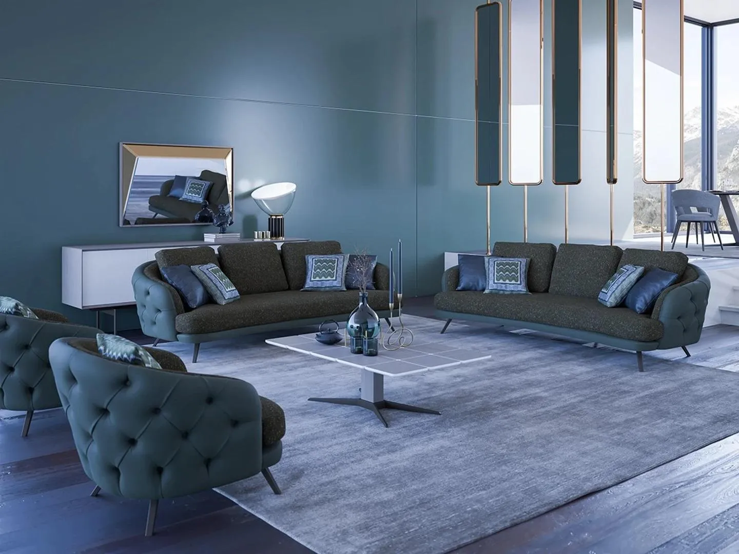 Wohnzimmer Braun Sofagarnitur 2x Dreisitzer Sofa 2x Sessel Couchtisch