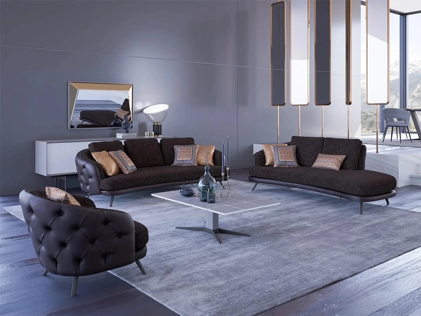Wohnzimmer Modern Komplett Chesterfield 2x Sofa Dreisitzer Sessel