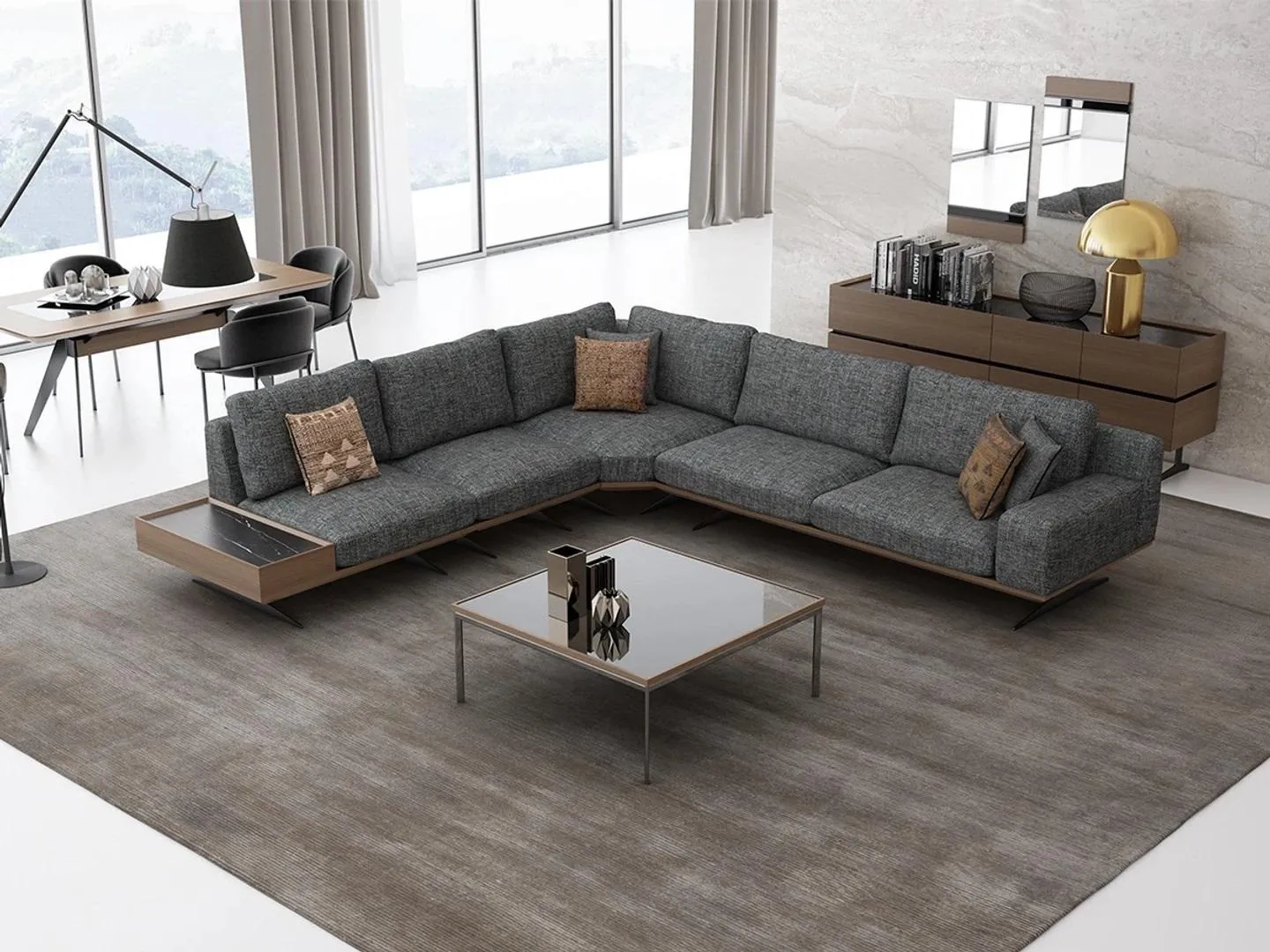 Grau Sofa L FormWohnzimmer Set 2tlg Couchtisch Ecksofa Polstermöbel