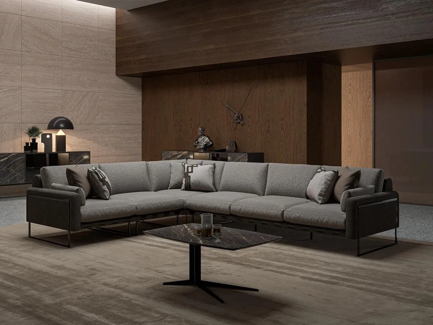 Grau Garnitur Wohnzimmer Sofa Ecksofa L-Form Einrichtung Couchtisch