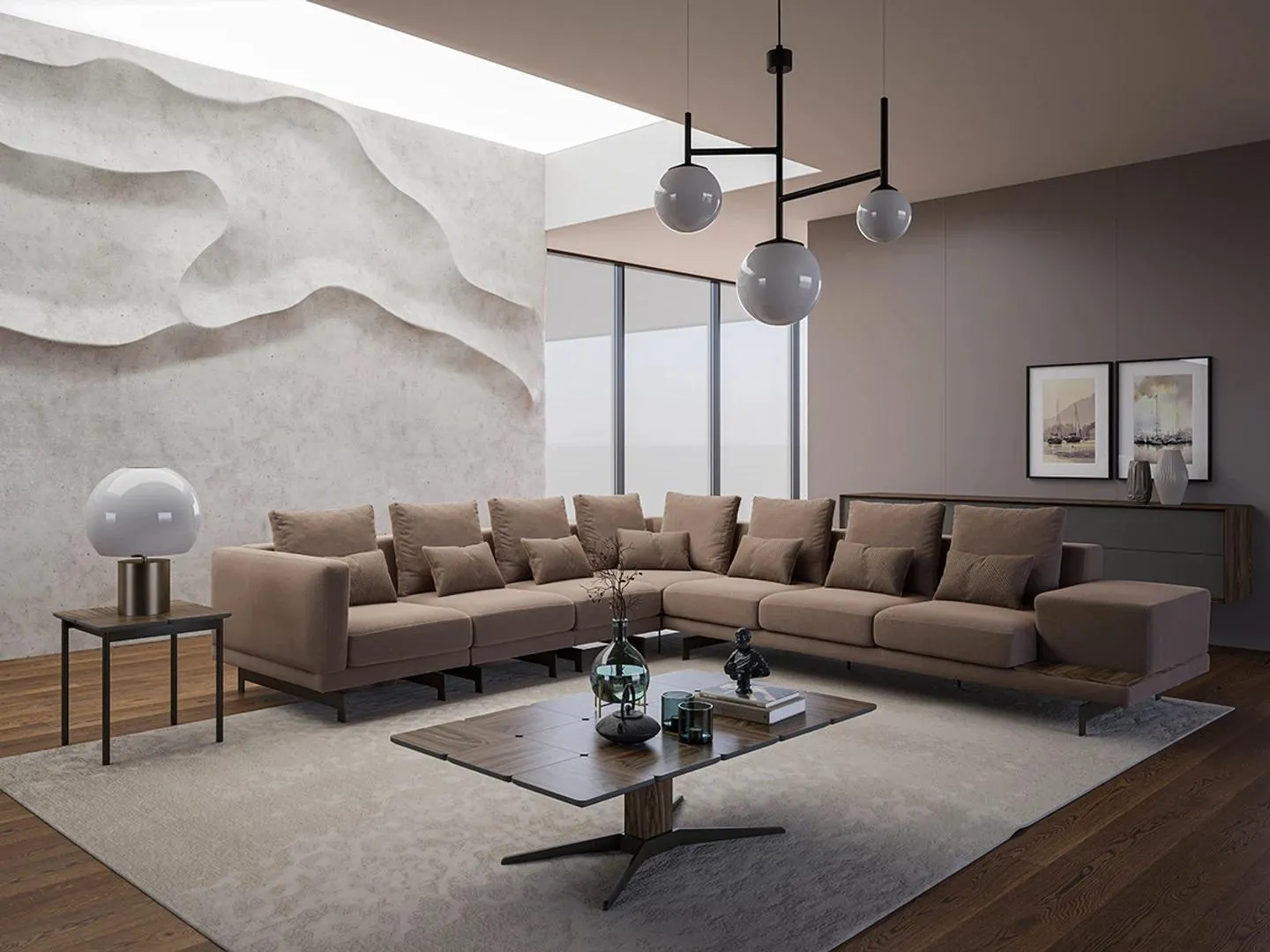 Luxus Designer Komplett Sofa Couch L-Form Einrichtung Holz Couchtisch