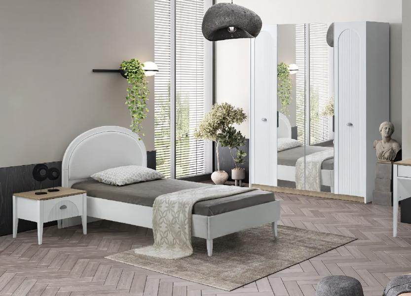 Kinderzimmer Set Modern Einzelbett Nachttisch Kleiderschrank Spiegel Design