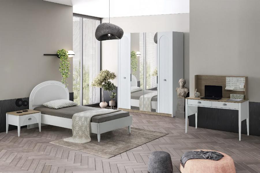 Jugendzimmer Set Bett Nachttisch Kleiderschrank Schreibtisch Modernes Design