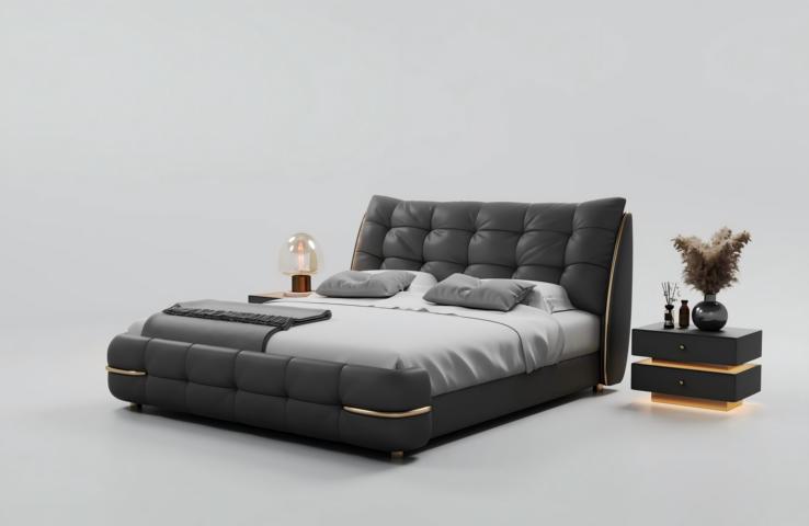 Luxusbett Schwarz Modernes Polsterbett Komfort Schlafen Elegantes Design Bett
