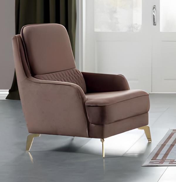 Sessel Braun Stoffbezug Goldfüße Elegant Polster Komfort Modern Wohnzimmer